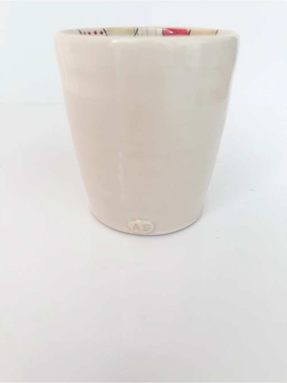 Handmade Pottery Tumbler Hot Air Balloon Bunny Illustrated Cup Artist Signed